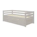 FLEXA single bed from CLASSIC range in grey with pull-out bed, storage drawers, safety rail; fits a child’s room.