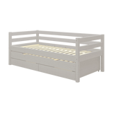 FLEXA single bed from CLASSIC range in grey with pull-out bed, storage drawers, safety rail; fits a child’s room.