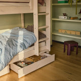 Bunk Bed 154 cm with Pull-out Drawer, Ladder and Safety Rail, 90x200 cm, White BUNKBED bunk-bed-with-straight-ladder-white-washed-3  flexa-com.myshopify.com