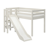 FLEXA WHITE loft bed with slide, safety rail, left ladder; child-safe design in kids’ room from CLASSIC collection.