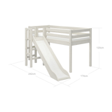 FLEXA WHITE high bed from the CLASSIC collection with slide, ladder, and visible safety rail in a child’s bedroom.