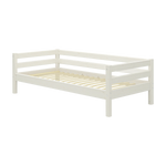 FLEXA white single bed, CLASSIC collection, with three side rails and slats; child-safe for kids’ bedrooms.