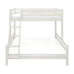 FLEXA FAMILY white pine bunk bed with ladder and safety rail, shown in a child’s room with Scandinavian design features.