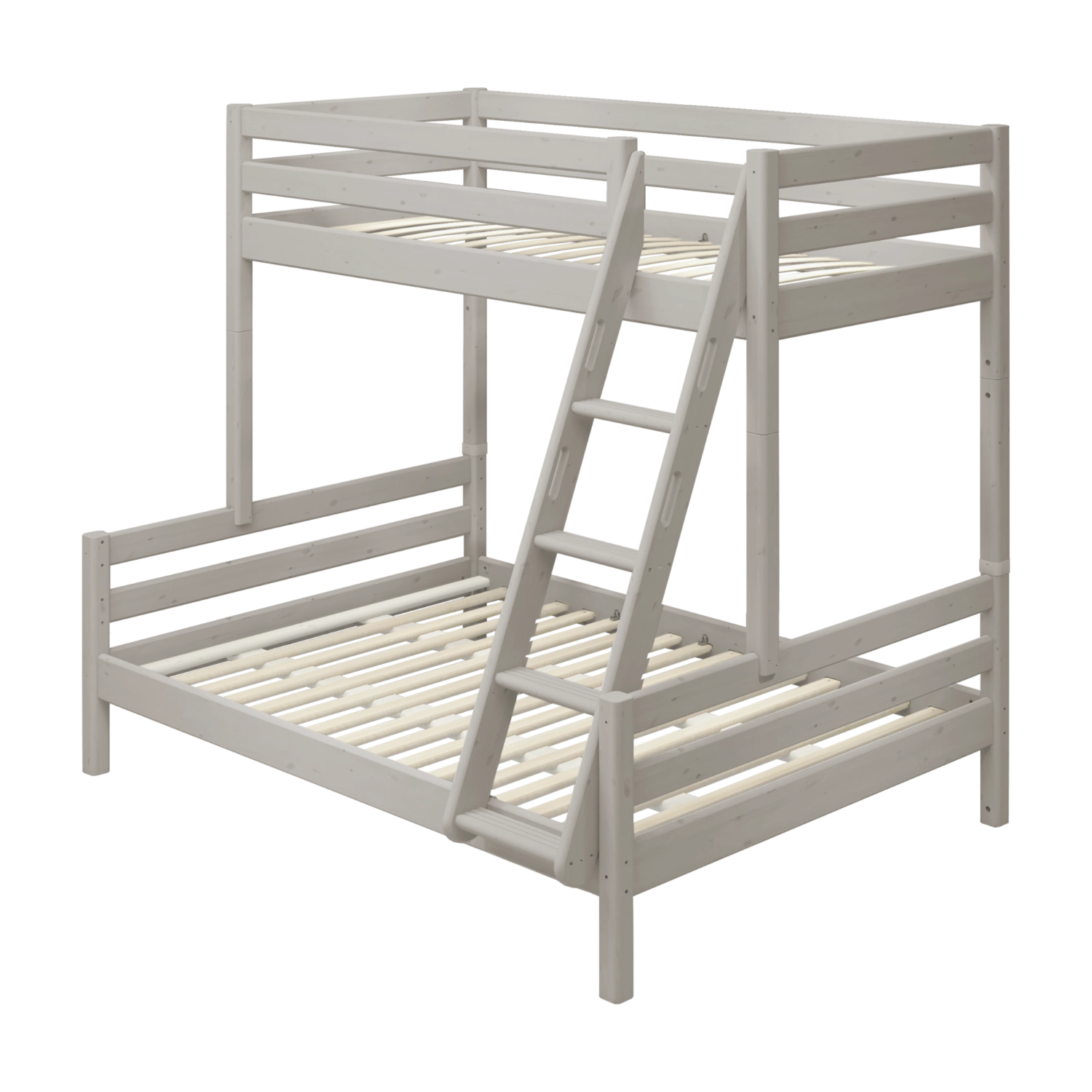 FLEXA grå, skrå stige til køjeseng, massivt fyrretræ med skridsikre trin, børnesikkert design til børneværelset.