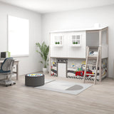 Mid-High Bed with House and Ladder, 90x200 cm, White/Grey MID_HIGH-BED mid-high-bed-w-classic-house-grey-washed-white  flexa-com.myshopify.com
