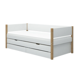 Single Bed with Storage and Pull-out Bed, 90x200 cm, White/Oak SINGLE_BED daybed-with-guest-bed-and-2-drawers-white-oak-1  flexa-com.myshopify.com