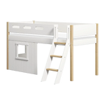 High Bed 120 cm with Treehouse, Ladder and Safety Rail, 90x200 cm, White/Oak MID_HIGH-BED mid-high-bed-sl-ladder-treehouse-bed-fronts-white-frame-white-oak  flexa-com.myshopify.com