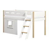 High Bed 120 cm with Treehouse, Ladder and Safety Rail, 90x200 cm, White/Oak MID_HIGH-BED mid-high-bed-sl-ladder-treehouse-bed-fronts-white-frame-white-oak  flexa-com.myshopify.com