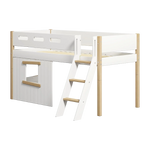 High Bed 120 cm with Treehouse, Ladder and Safety Rail, 90x200 cm, White/Oak MID_HIGH-BED mid-high-bed-sl-ladder-treehouse-bed-fronts-oak-frame-white-oak  flexa-com.myshopify.com