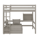 High Bed 184 cm with Sofa, Ladder and Safety Rail, 90x200 cm, Grey