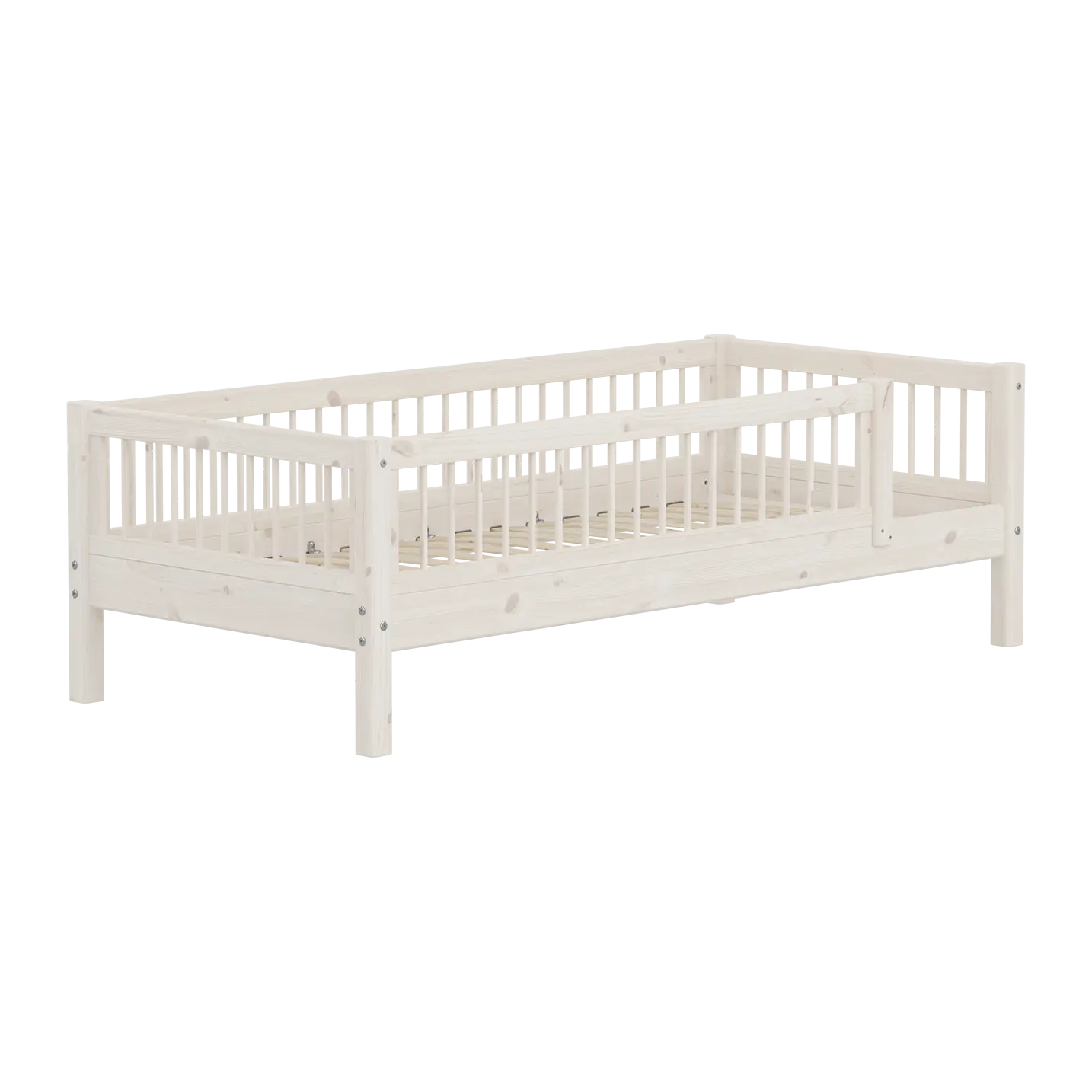 Single Bed with Safety Rail, 90x200 cm, White SINGLE_BED single-bed-with-scandinavian-safety-rail-3-4-bars-white-washed  flexa-com.myshopify.com