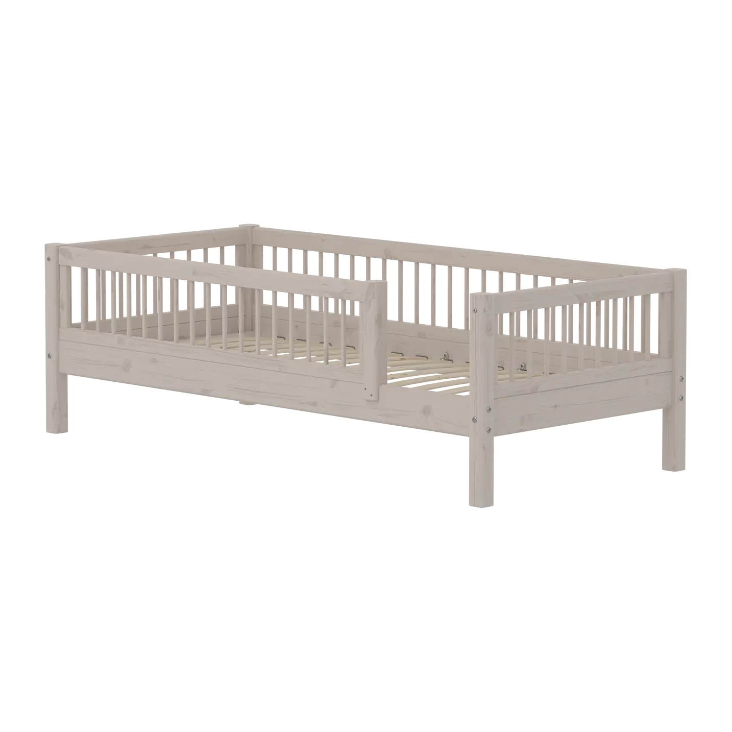 Single Bed with Safety Rail, 90x200 cm, Grey SINGLE_BED single-bed-with-scandinavian-safety-rail-3-4-bars-grey-washed  flexa-com.myshopify.com