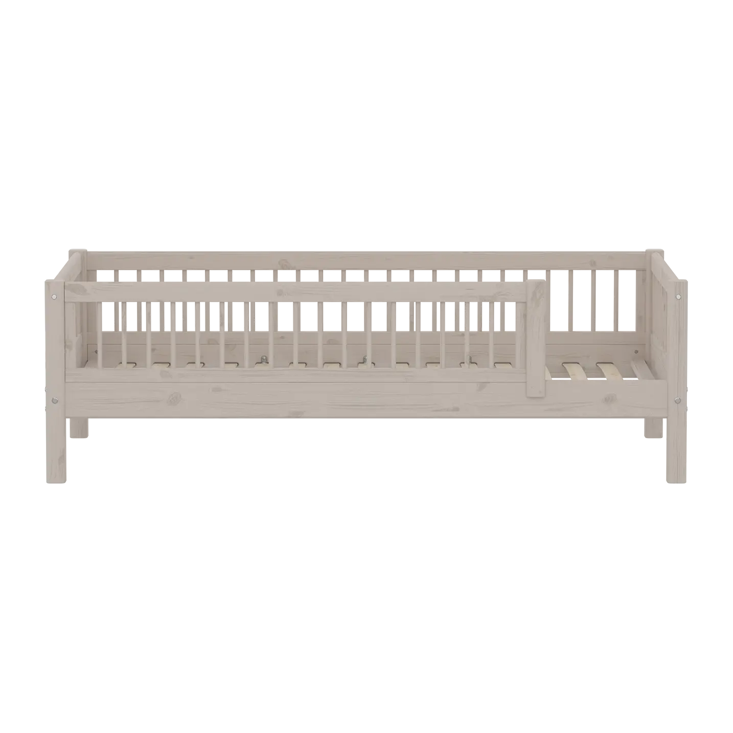 Single Bed with Safety Rail, 90x200 cm, Grey SINGLE_BED single-bed-with-scandinavian-safety-rail-3-4-bars-grey-washed  flexa-com.myshopify.com