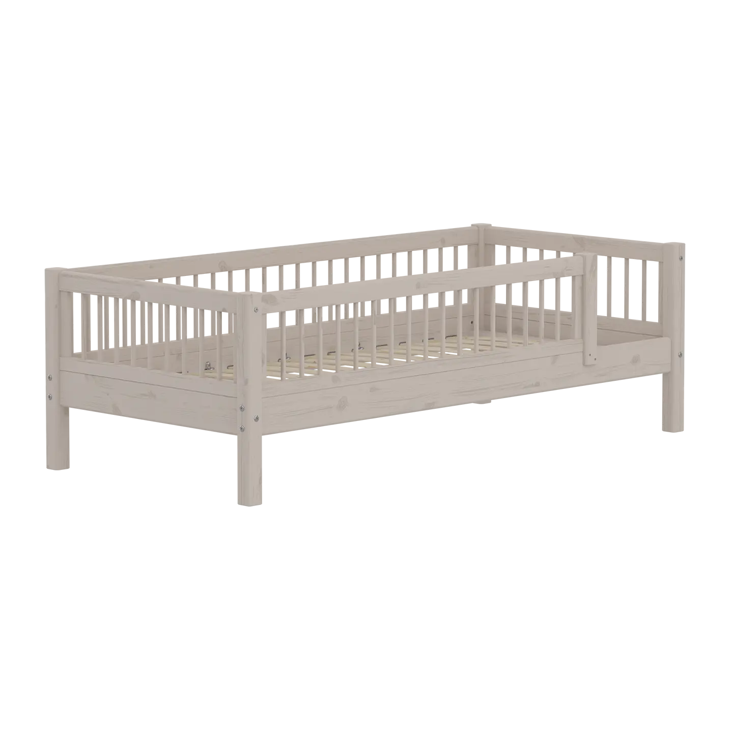 Single Bed with Safety Rail, 90x200 cm, Grey SINGLE_BED single-bed-with-scandinavian-safety-rail-3-4-bars-grey-washed  flexa-com.myshopify.com