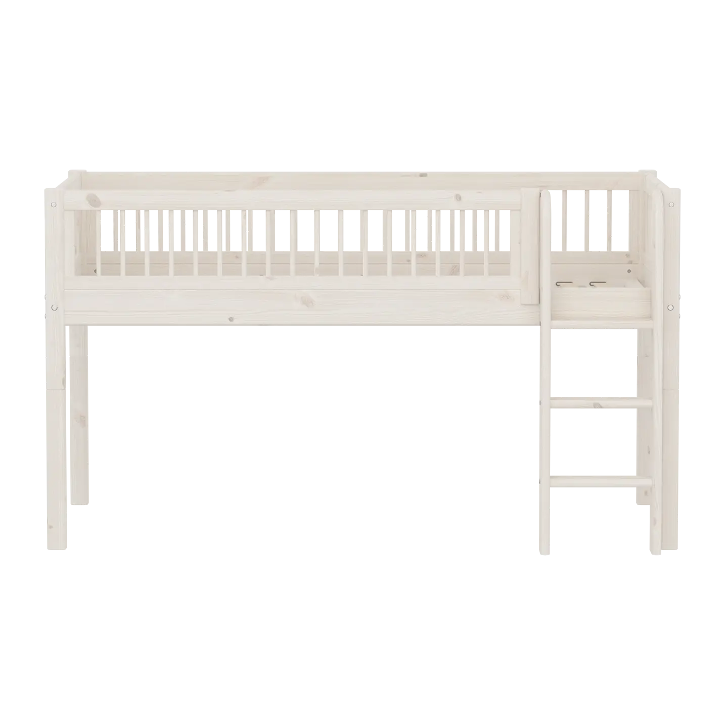 High Bed 120 cm with Safety Rail and Ladder, 90x200 cm, White MID_HIGH-BED mid-high-bed-with-scandinavian-safety-rail-white-washed  flexa-com.myshopify.com