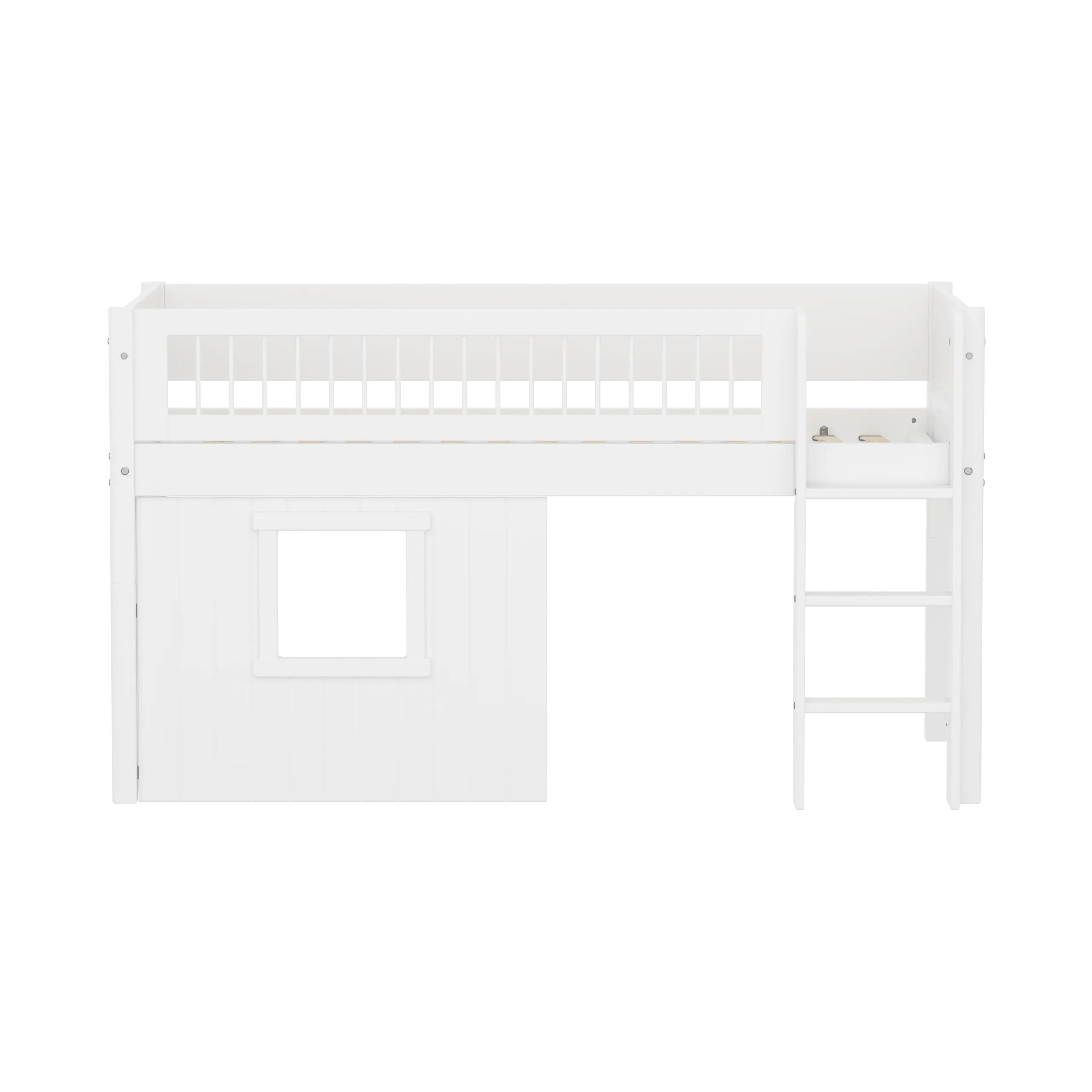 High Bed 120 cm with Treehouse, 90x200 cm, White MID_HIGH-BED mid-sleeper-white-crossbar-str-ladder-tree-hut-wht-window  flexa-com.myshopify.com