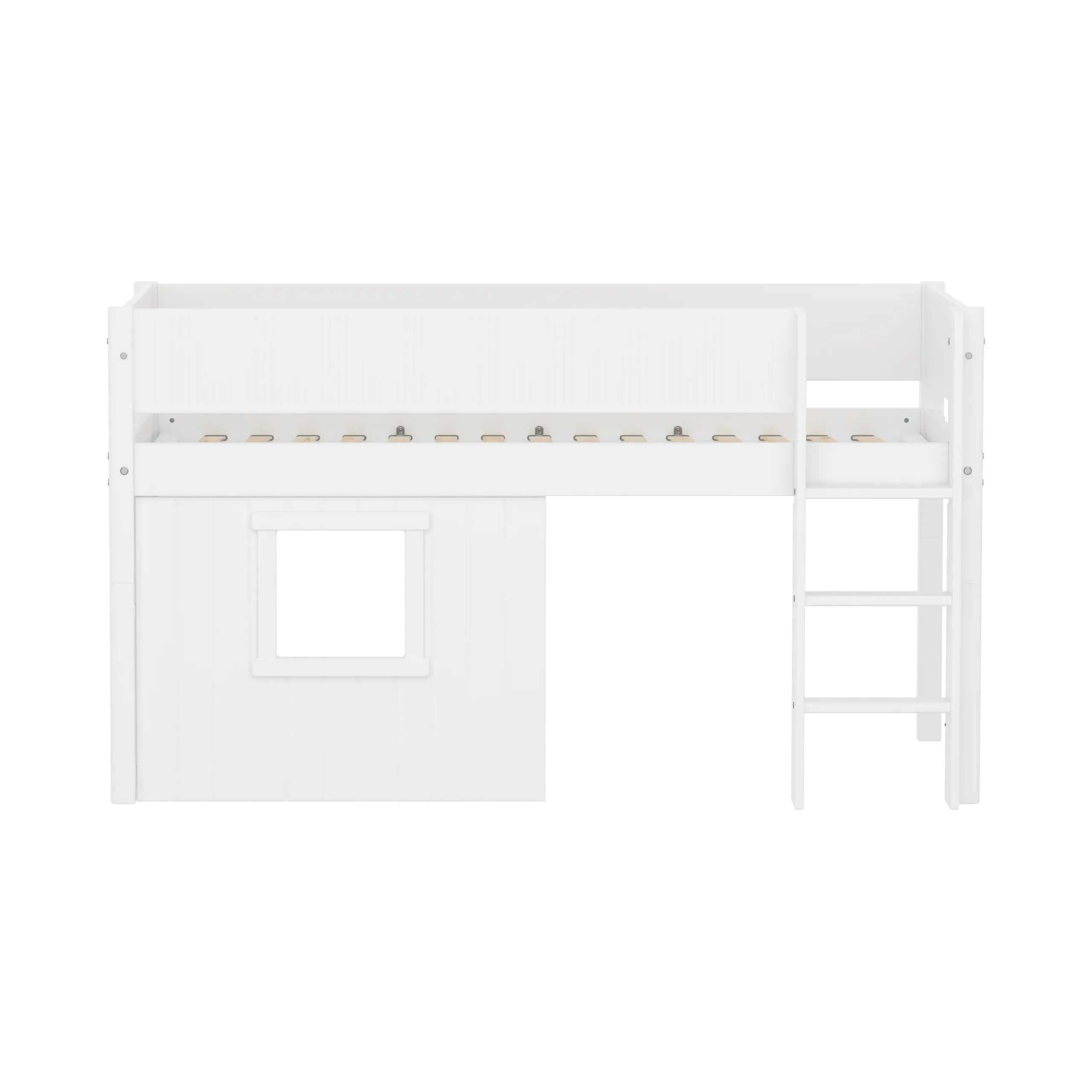 High Bed 120 cm with Treehouse, 90x200 cm, White MID_HIGH-BED mid-sleeper-white-grooves-str-ladder-tree-hut-wht-window  flexa-com.myshopify.com