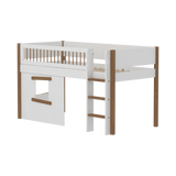 High Bed 120 cm with Treehouse, Ladder and Safety Rail, 90x200 cm, White/Oak MID_HIGH-BED mid-sleeper-nor-crossbars-str-ladder-tree-hut-oak-window  flexa-com.myshopify.com