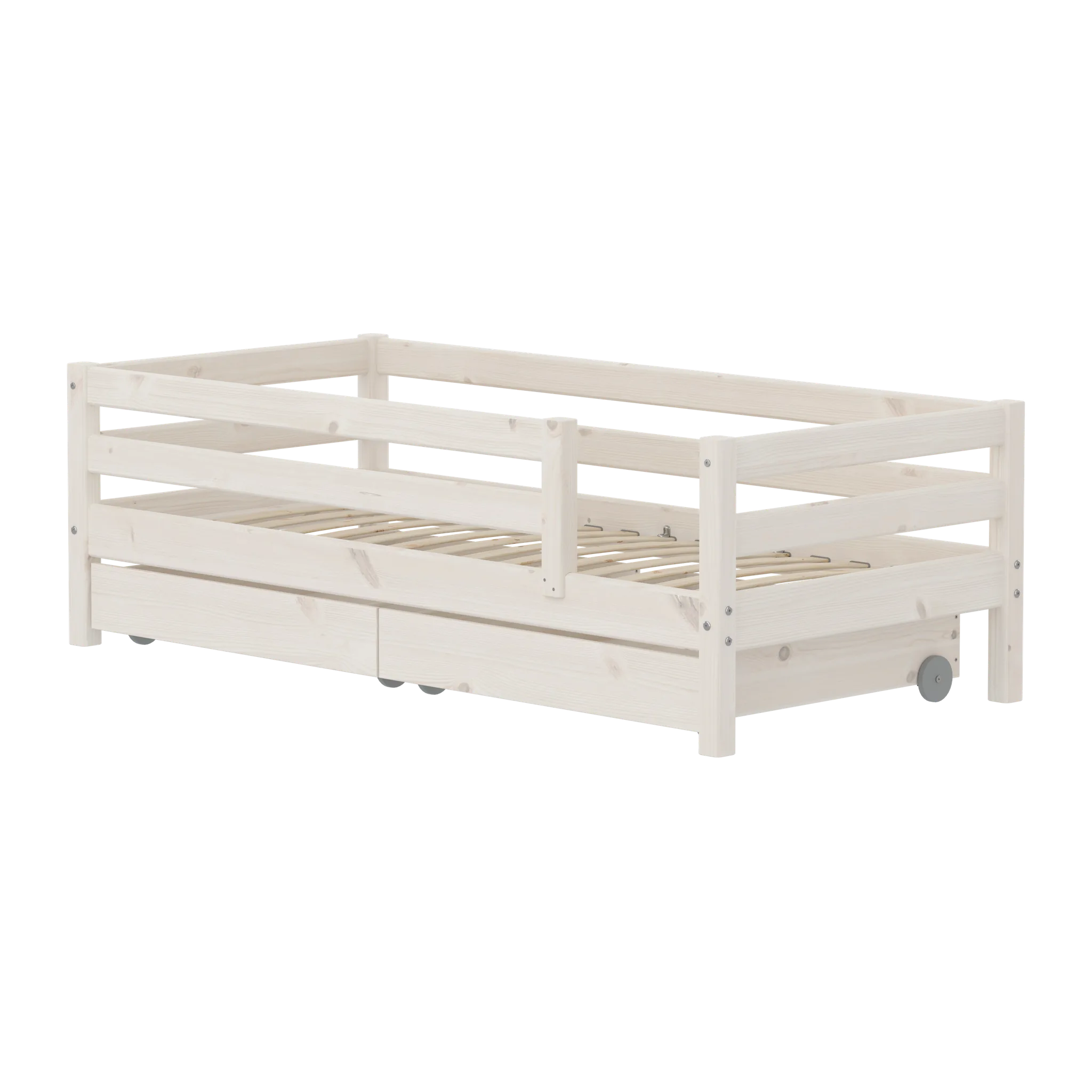 FLEXA Single Bed with Safety Rail and Storage, 90x200 cm, White