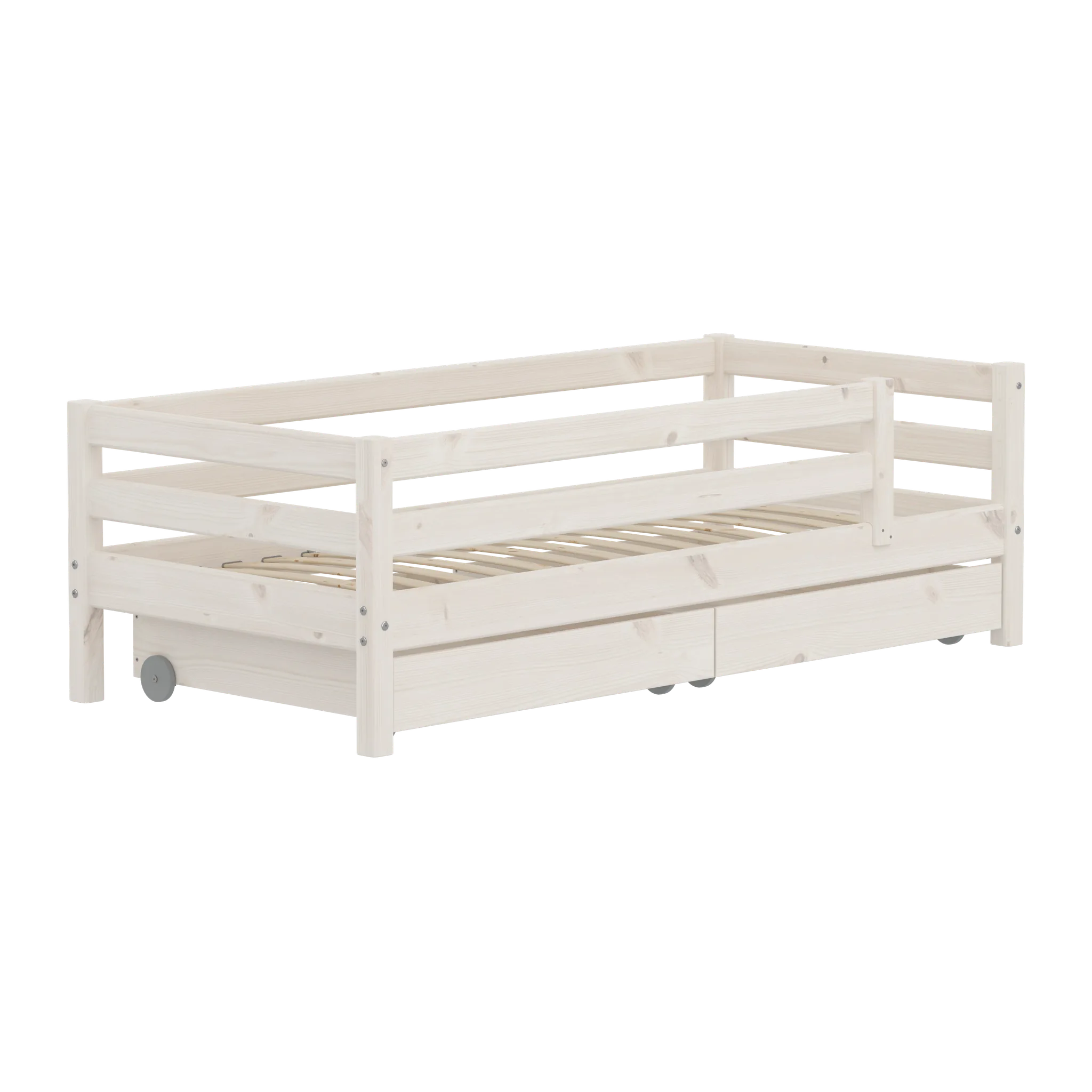 FLEXA Single Bed with Safety Rail and Storage, 90x200 cm, White, view 3