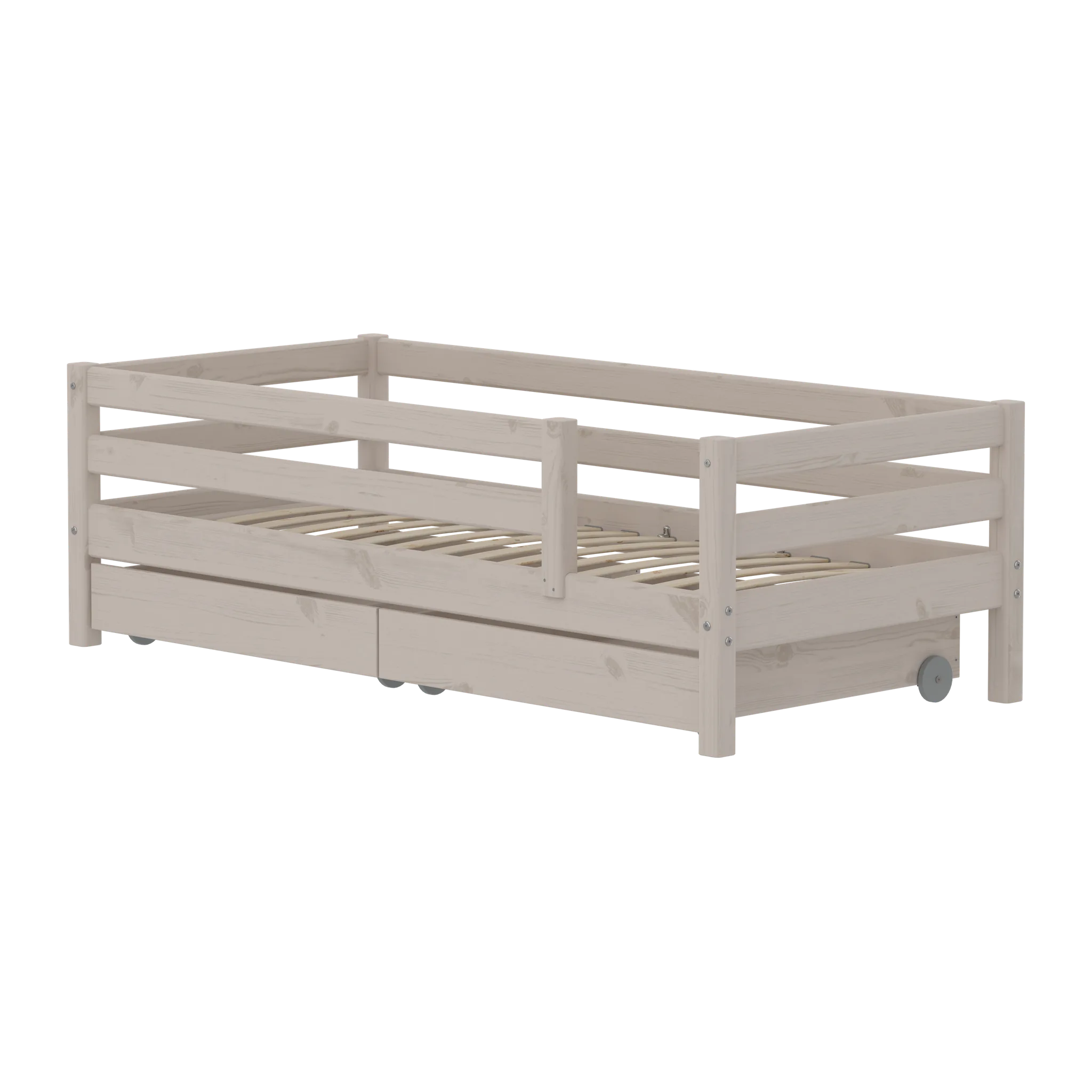 FLEXA Single Bed with Safety Rail and Storage, 90x200 cm, Grey