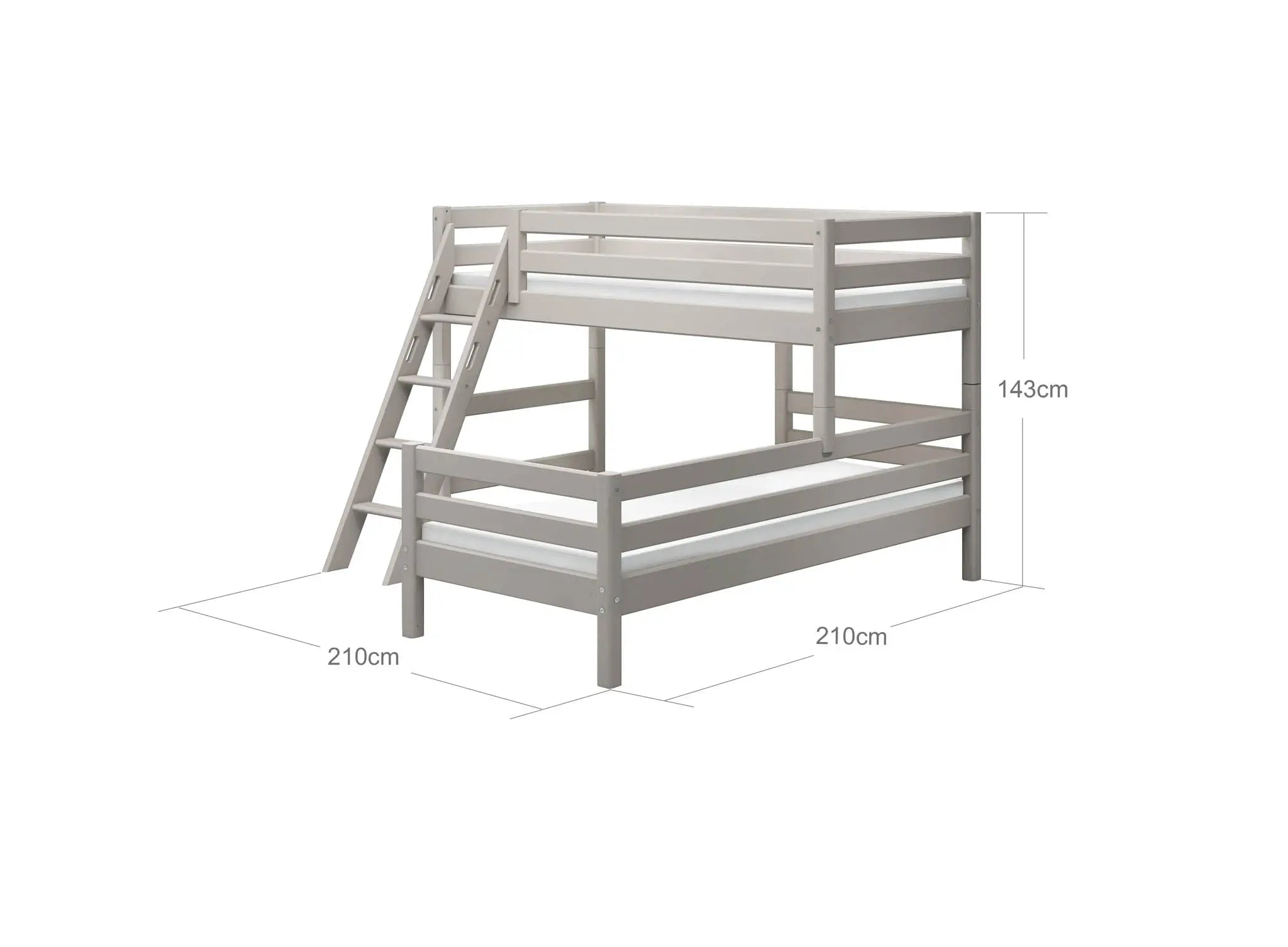 Bunk Bed 143 cm with Ladder and Safety Rail, 90x200 cm, Grey BUNKBED 200 flexa-com.myshopify.com