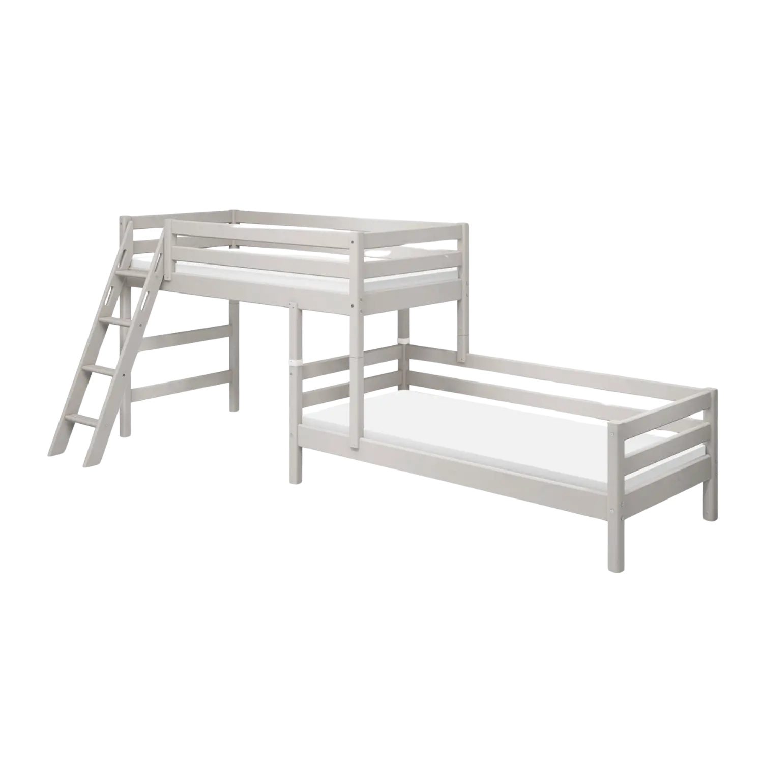 Bunk Bed 143 cm with Ladder and Safety Rail, 90x200 cm, Grey BUNKBED 200 flexa-com.myshopify.com