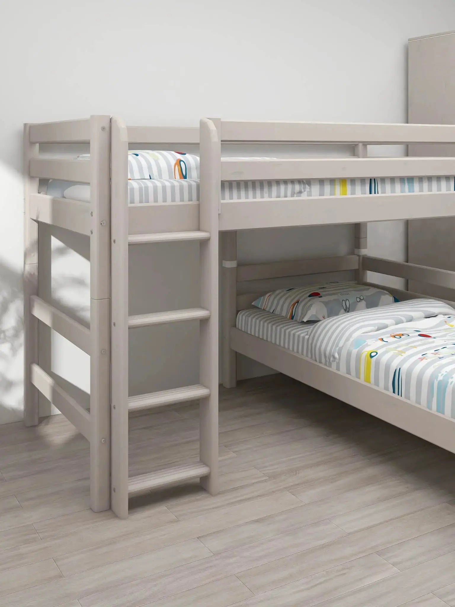 Bunk Bed 143 cm with Ladder and Safety Rail, 90x200 cm, Grey BUNKBED 200 flexa-com.myshopify.com