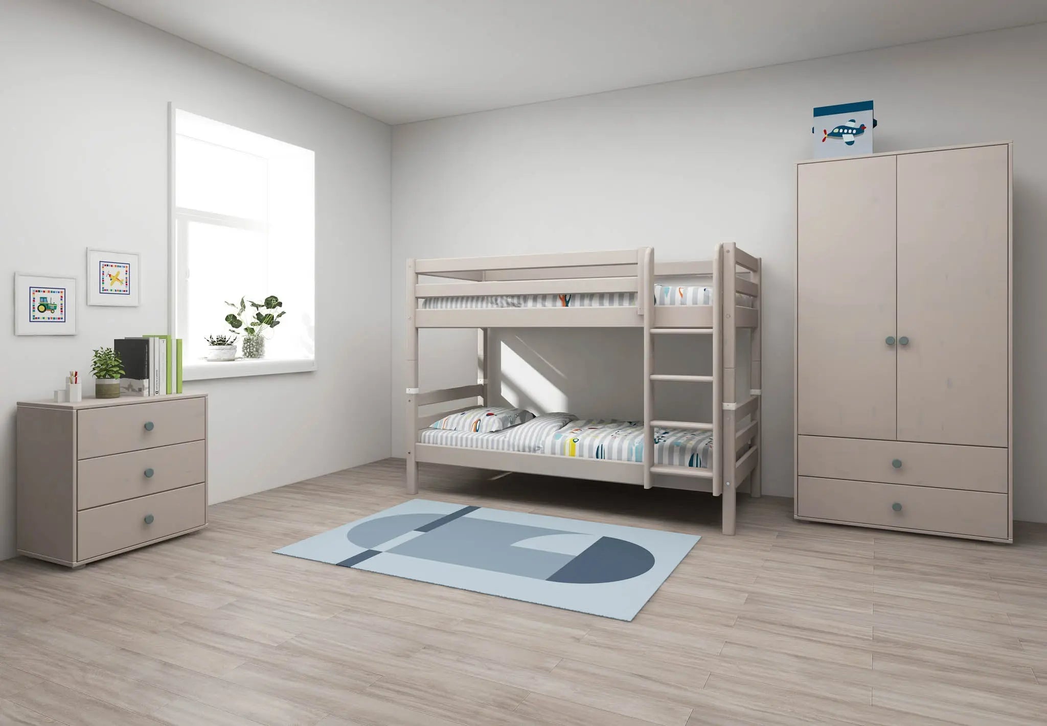 Bunk Bed 154 cm with Ladder and Safety Rail, 90x200 cm, Grey BUNKBED 200 flexa-com.myshopify.com