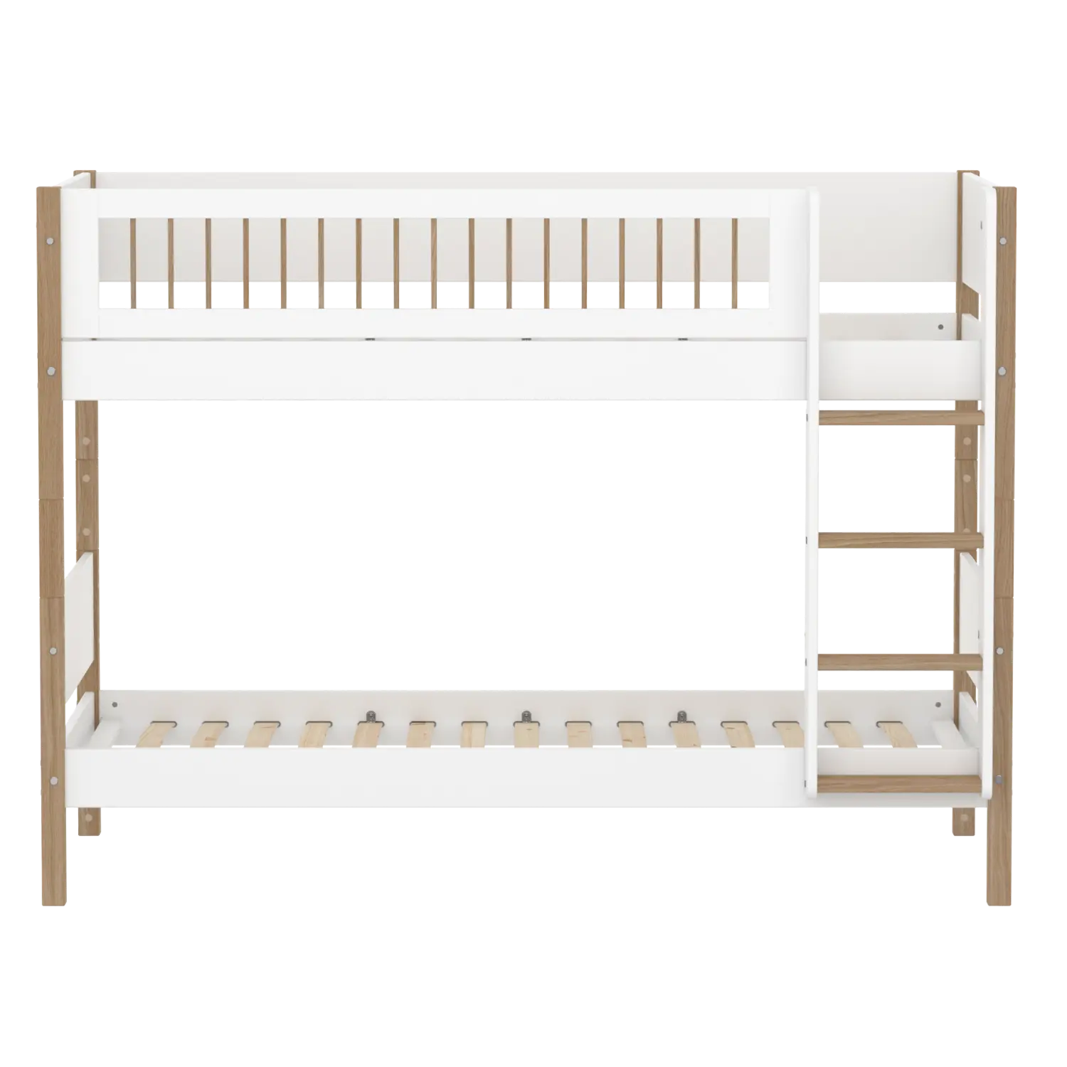 Bunk Bed 154 cm with Ladder and Safety Rail, 90x200 cm, White/Oak flexa-com.myshopify.com  BUNKBED