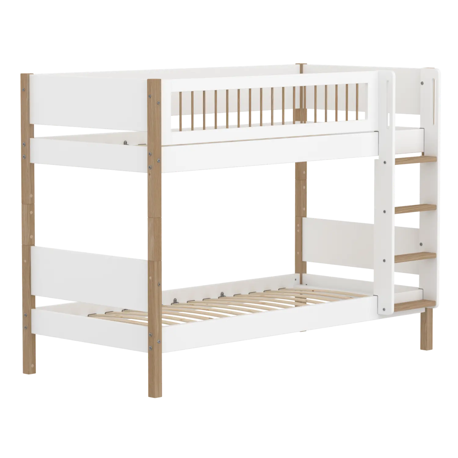Bunk Bed 154 cm with Ladder and Safety Rail, 90x200 cm, White/Oak flexa-com.myshopify.com  BUNKBED