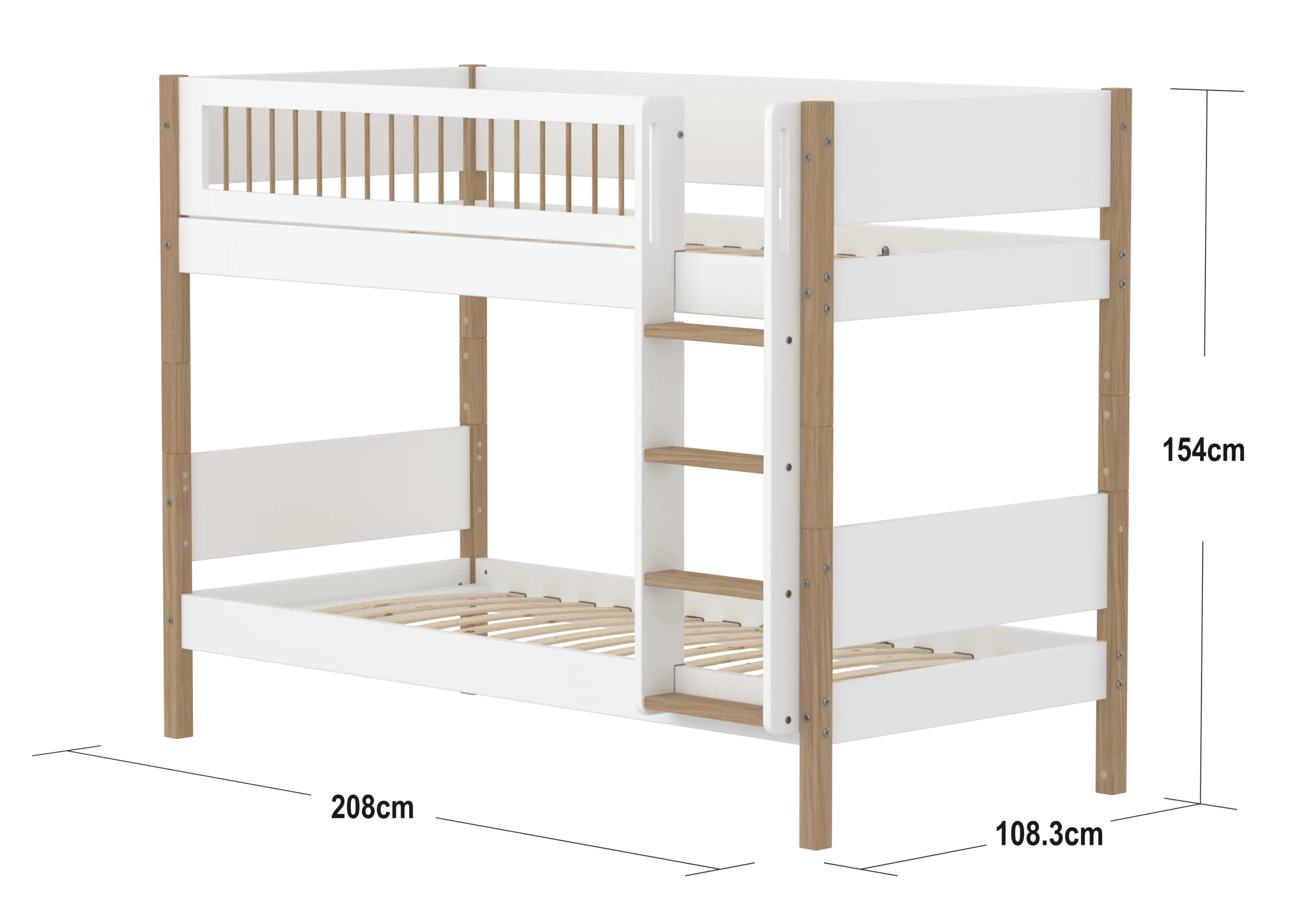 Bunk Bed 154 cm with Ladder and Safety Rail, 90x200 cm, White/Oak BUNKBED 90X200 flexa-com.myshopify.com