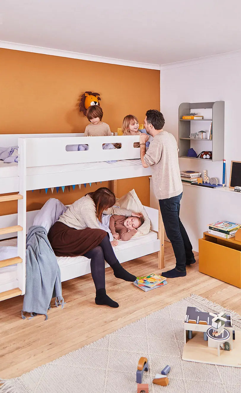 Bunk Bed 154 cm with Straight Ladder and Safety Rail, 90x200 cm, White/Oak BUNKBED 200 flexa-com.myshopify.com