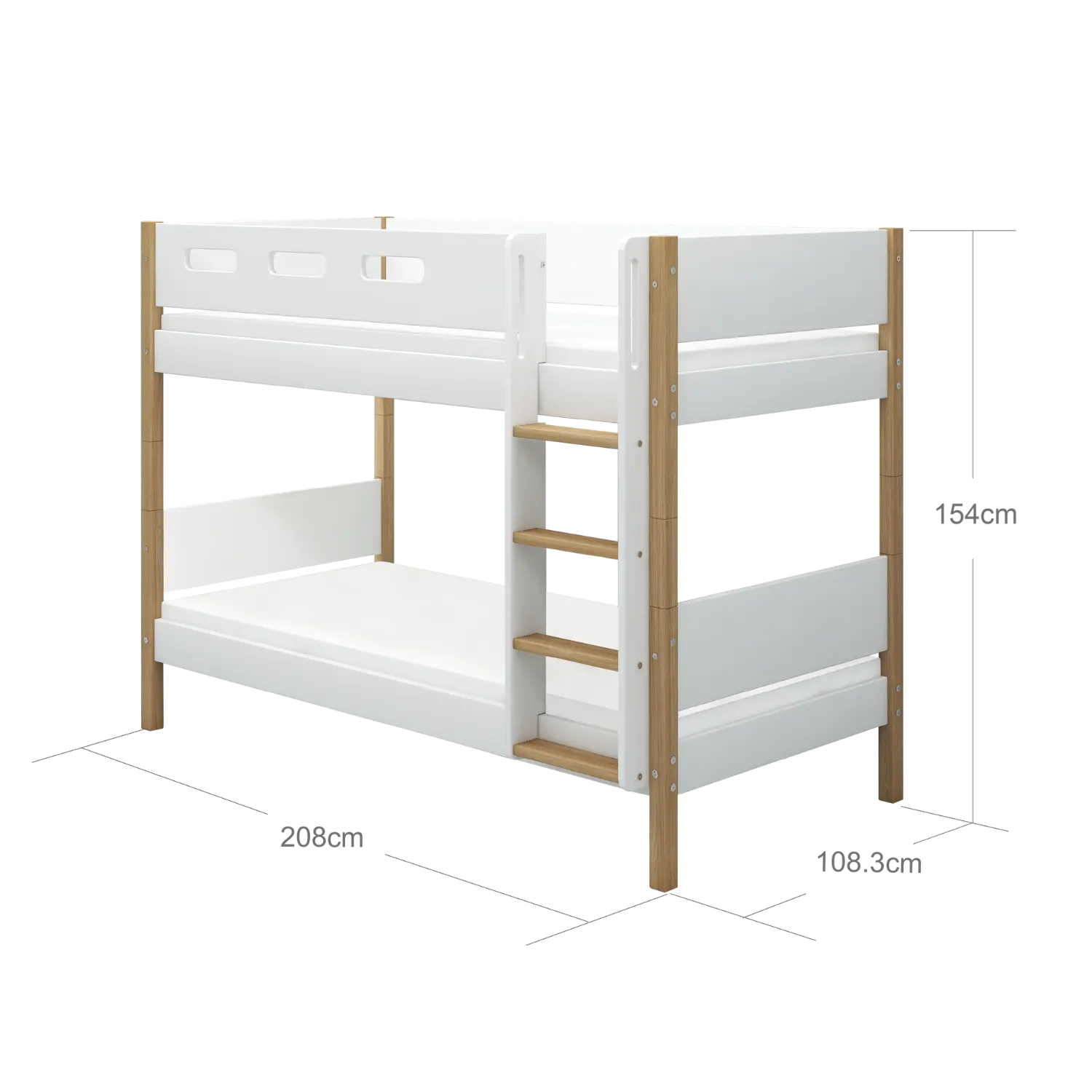 Bunk Bed 154 cm with Straight Ladder and Safety Rail, 90x200 cm, White/Oak BUNKBED 200 flexa-com.myshopify.com