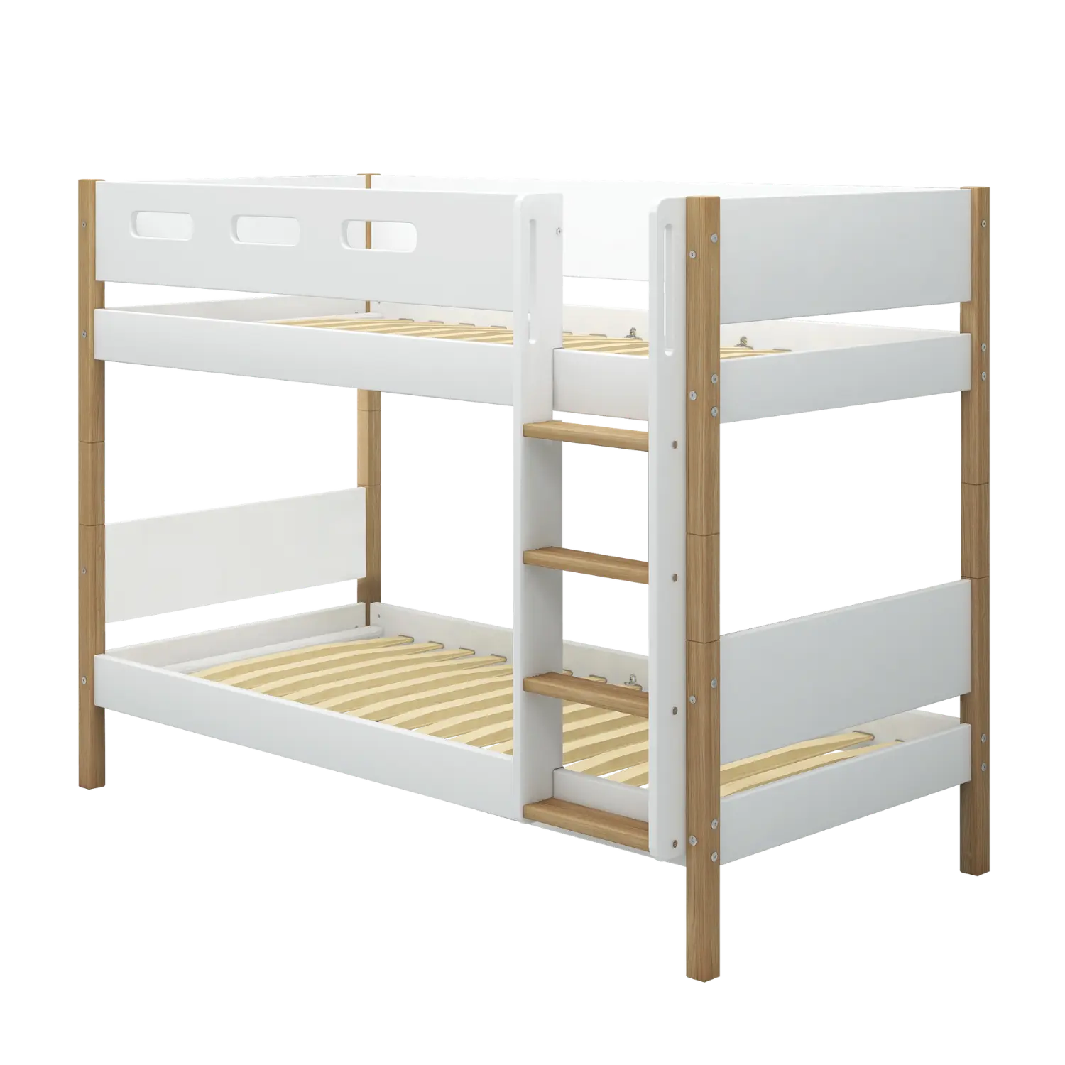Bunk Bed 154 cm with Straight Ladder and Safety Rail, 90x200 cm, White/Oak BUNKBED 200 flexa-com.myshopify.com