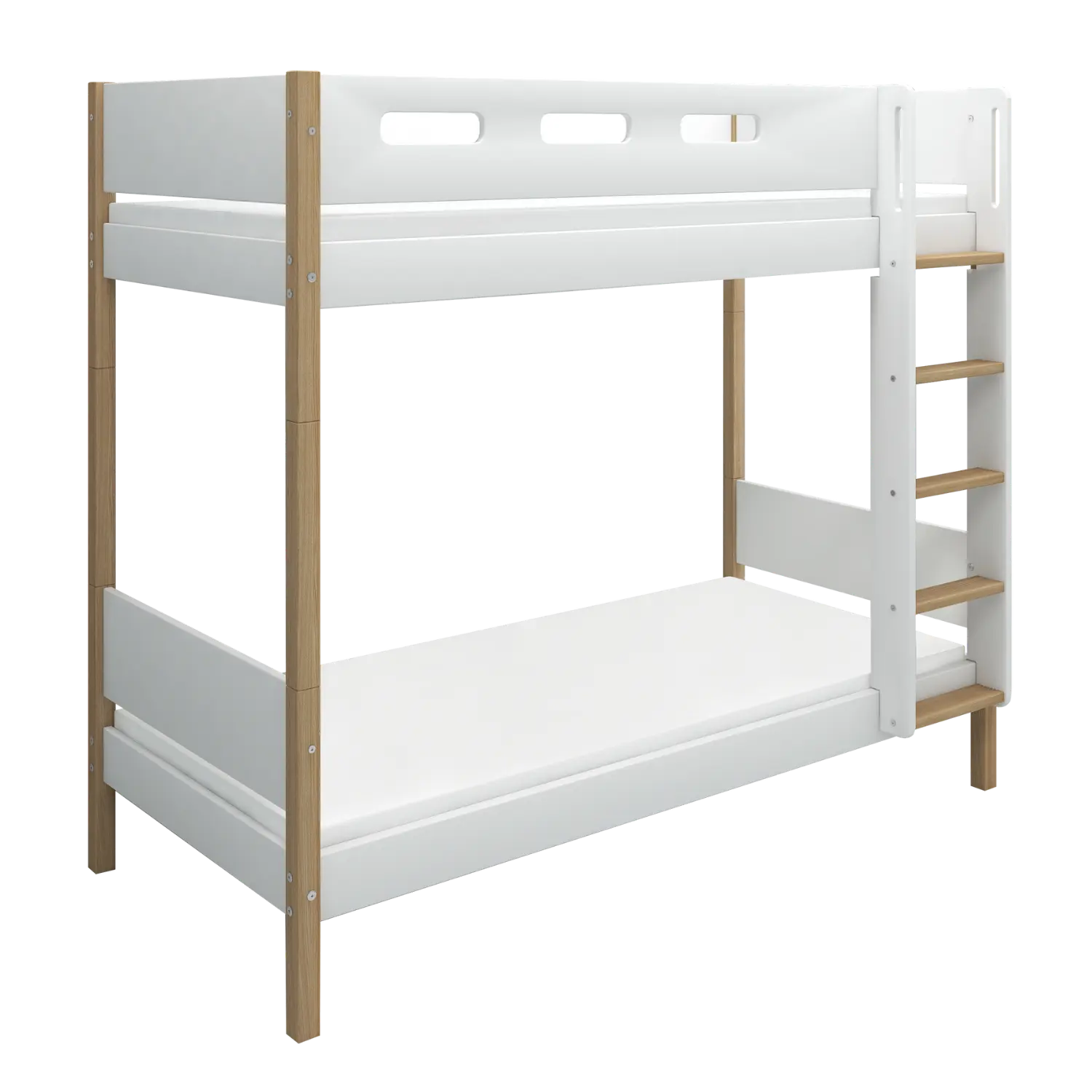 FLEXA Bunk Bed 184 cm with Straight Ladder and Safety Rail, 90x200 cm, White/Oak, view 5