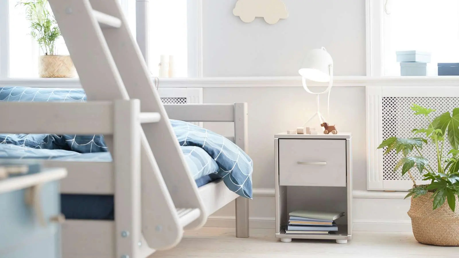 Family Bunk Bed 184 cm with Ladder and Safety Rail, 90/140x200 cm, White BUNKBED 200 flexa-com.myshopify.com