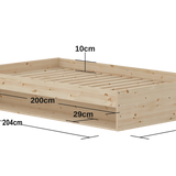 Double Bed with Shelf, 120x200 cm, Pine