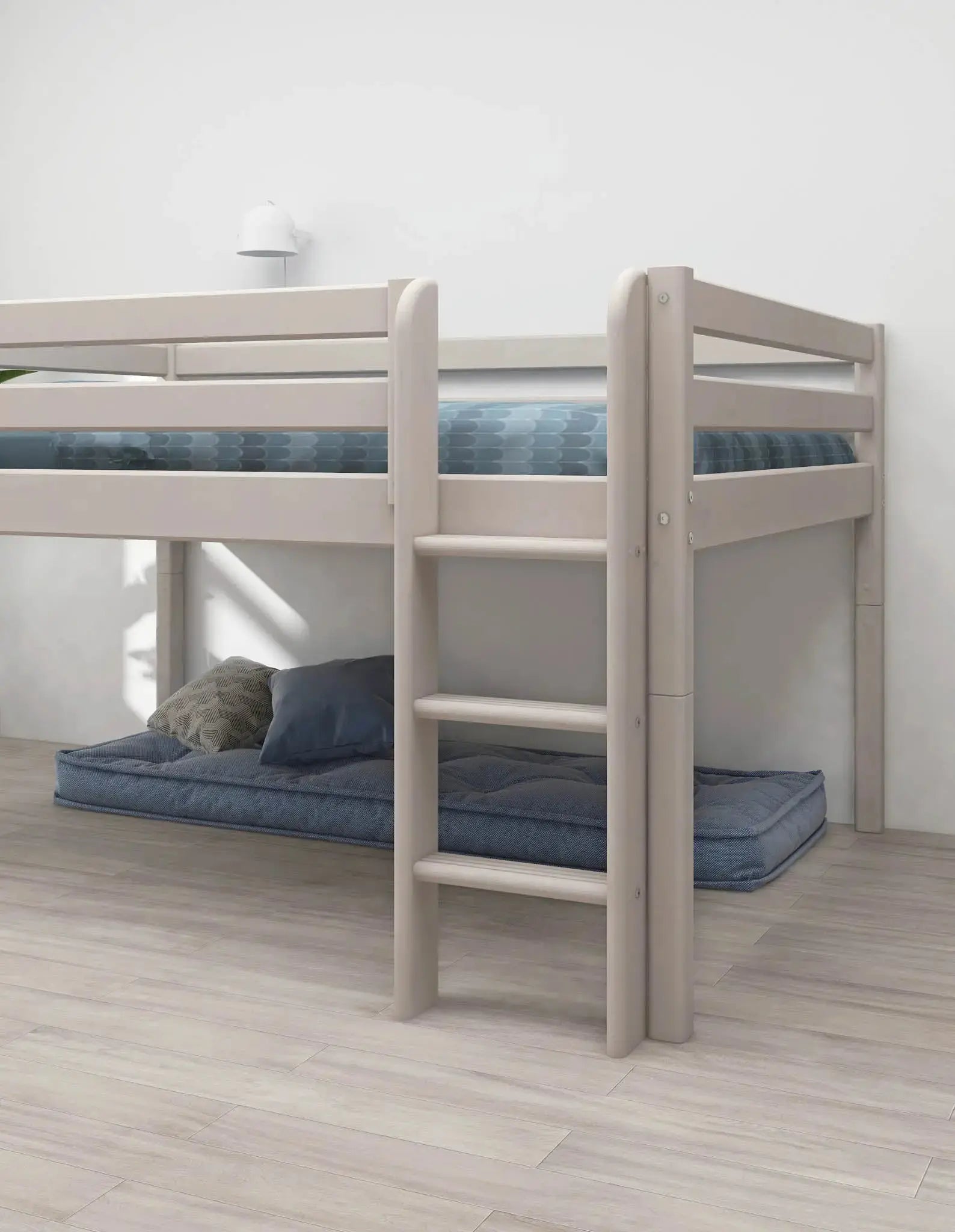 High Bed 120 cm with Ladder and Safety Rail, 140x200 cm, Grey MID_HIGH-BED 200 flexa-com.myshopify.com