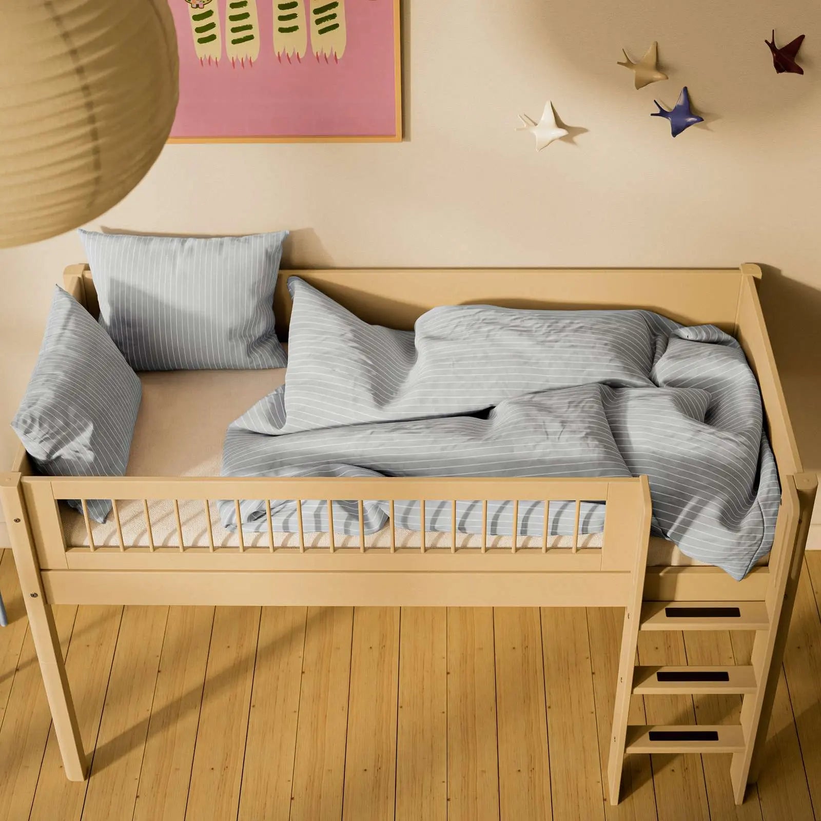 High Bed 120 cm with Ladder and Safety Rail, 90x200 cm, Sand MID_HIGH-BED 90X200 flexa-com.myshopify.com