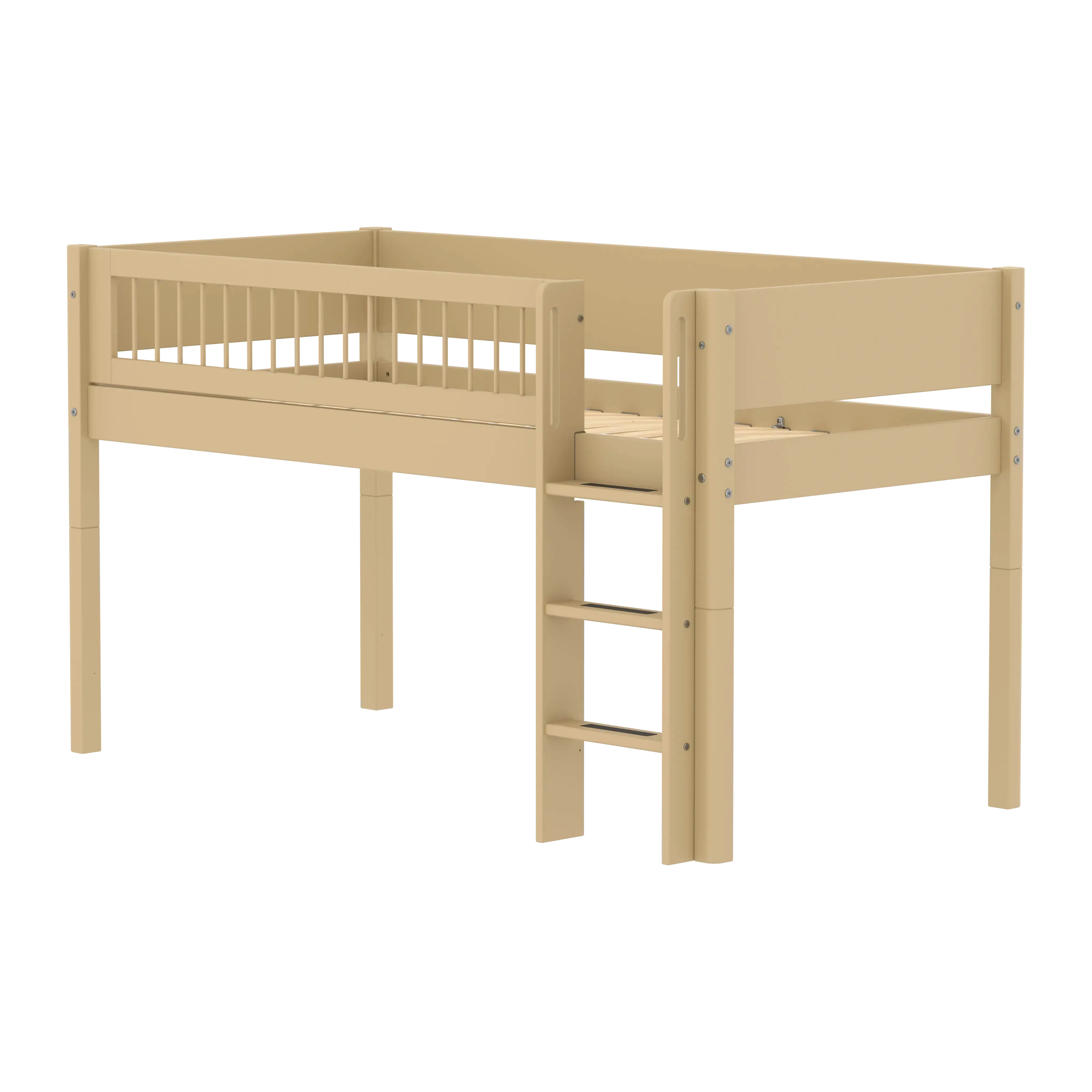 High Bed 120 cm with Ladder and Safety Rail, 90x200 cm, Sand MID_HIGH-BED 90X200 flexa-com.myshopify.com