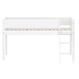 High Bed 120 cm with Ladder and Safety Rail, 90x200 cm, White FLEXA MID_HIGH-BED midslp-f-wht-mdf-200x90-sl-ladder-grooves-f-wht   90X200 flexa-com.myshopify.com