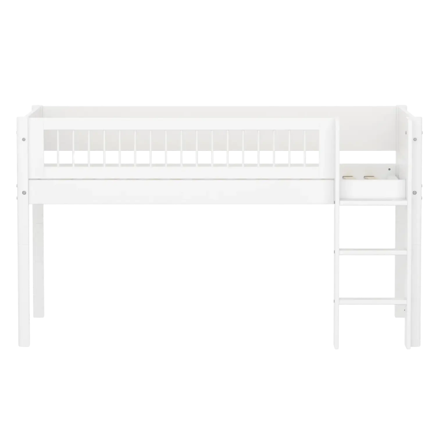High Bed 120 cm with Ladder and Safety Rail, 90x200 cm, White FLEXA MID_HIGH-BED midslp-f-wht-mdf-200x90-str-ladder-crossbars-f-wht   90X200 flexa-com.myshopify.com
