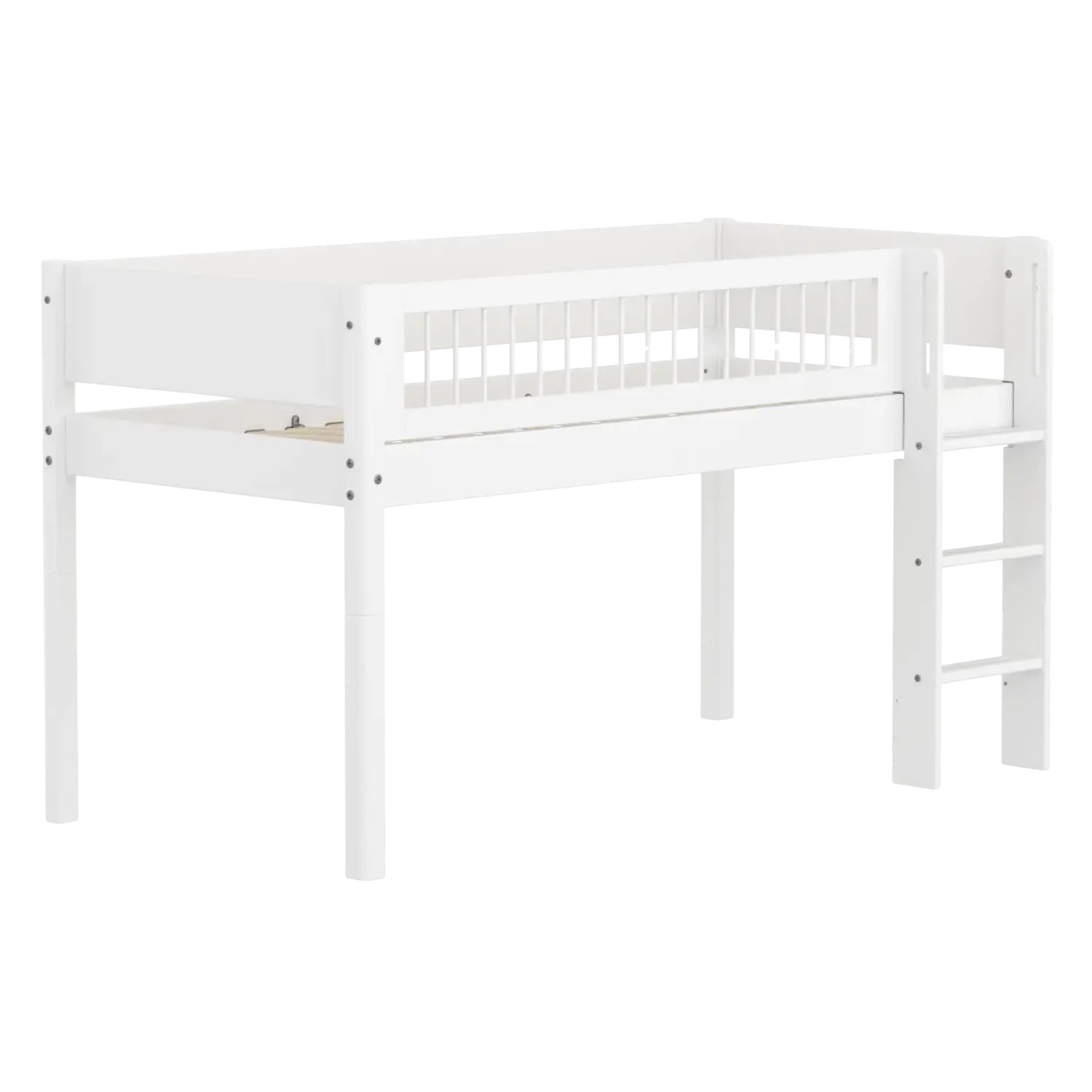 High Bed 120 cm with Ladder and Safety Rail, 90x200 cm, White FLEXA MID_HIGH-BED midslp-f-wht-mdf-200x90-str-ladder-crossbars-f-wht   90X200 flexa-com.myshopify.com