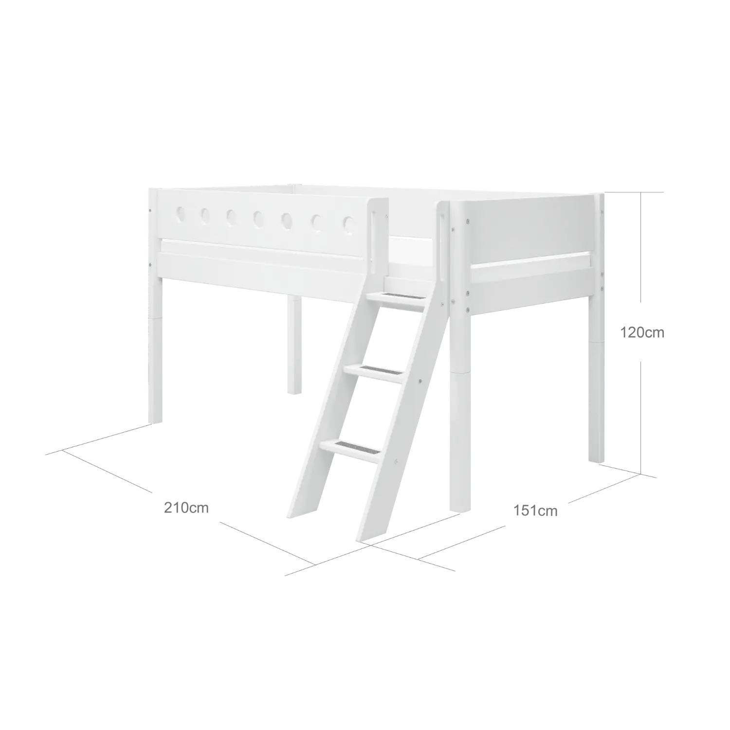 High Bed 120 cm with Ladder and Safety Rail, 90x200 cm, White MID_HIGH-BED 200 flexa-com.myshopify.com