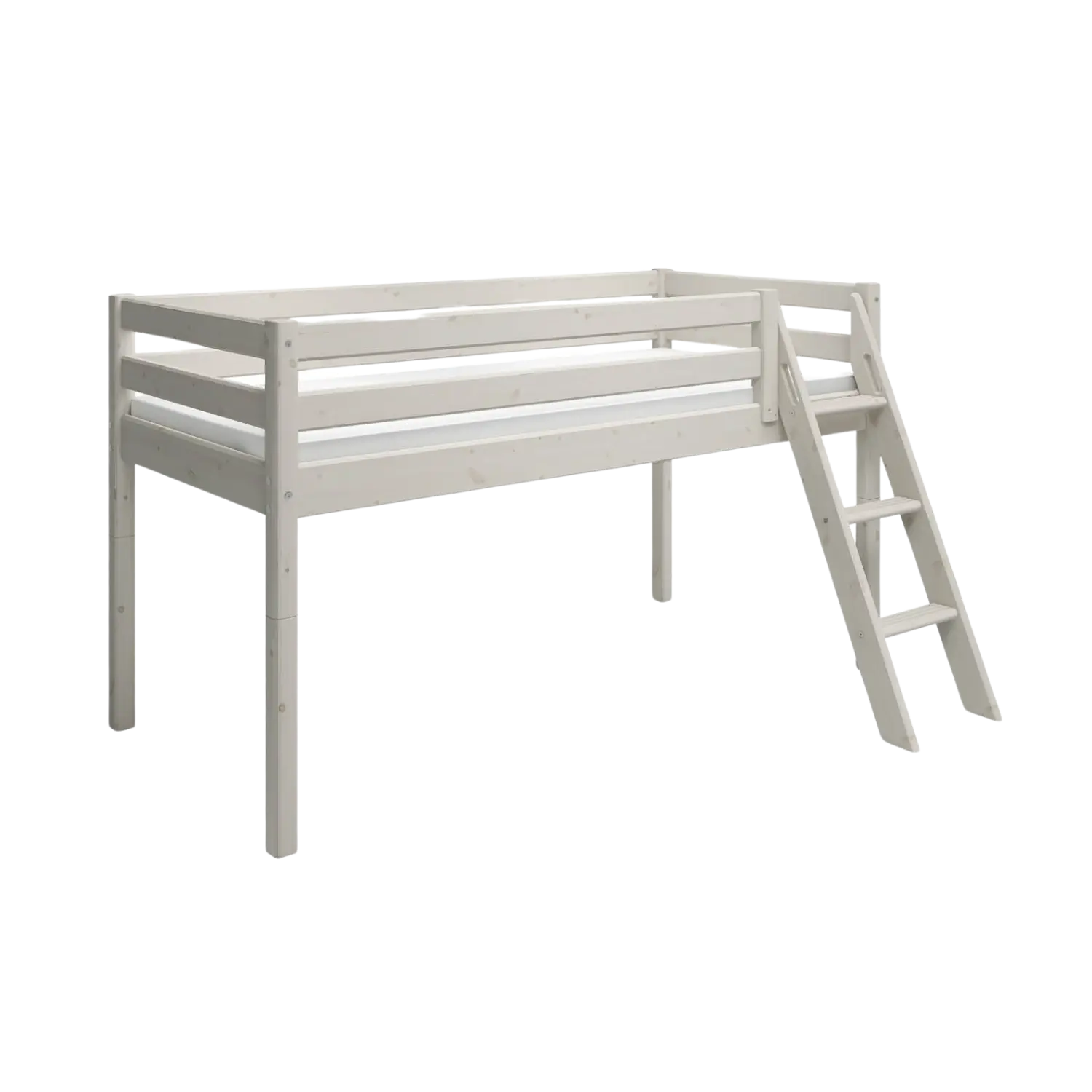 High Bed 120 cm with Ladder and Safety Rail, 90x200 cm, White MID_HIGH-BED 200 flexa-com.myshopify.com