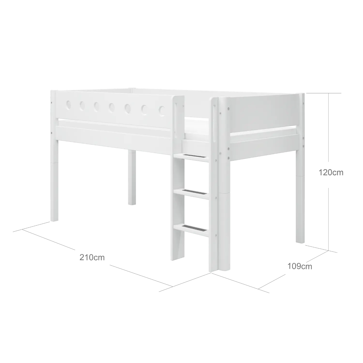 High Bed 120 cm with Ladder and Safety Rail, 90x200 cm, White MID_HIGH-BED 200 flexa-com.myshopify.com