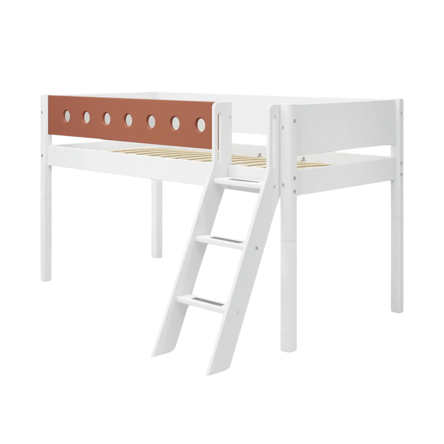 High Bed 120 cm with Ladder and Safety Rail, 90x200 cm, White MID_HIGH-BED 200 flexa-com.myshopify.com