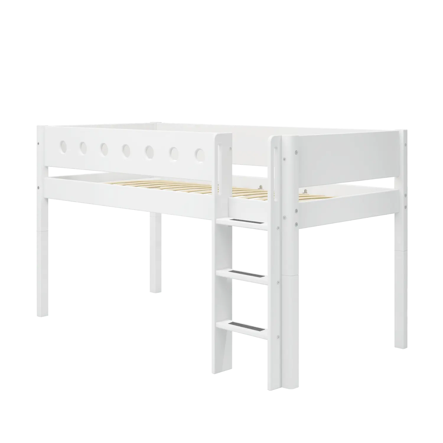 High Bed 120 cm with Ladder and Safety Rail, 90x200 cm, White MID_HIGH-BED 200 flexa-com.myshopify.com