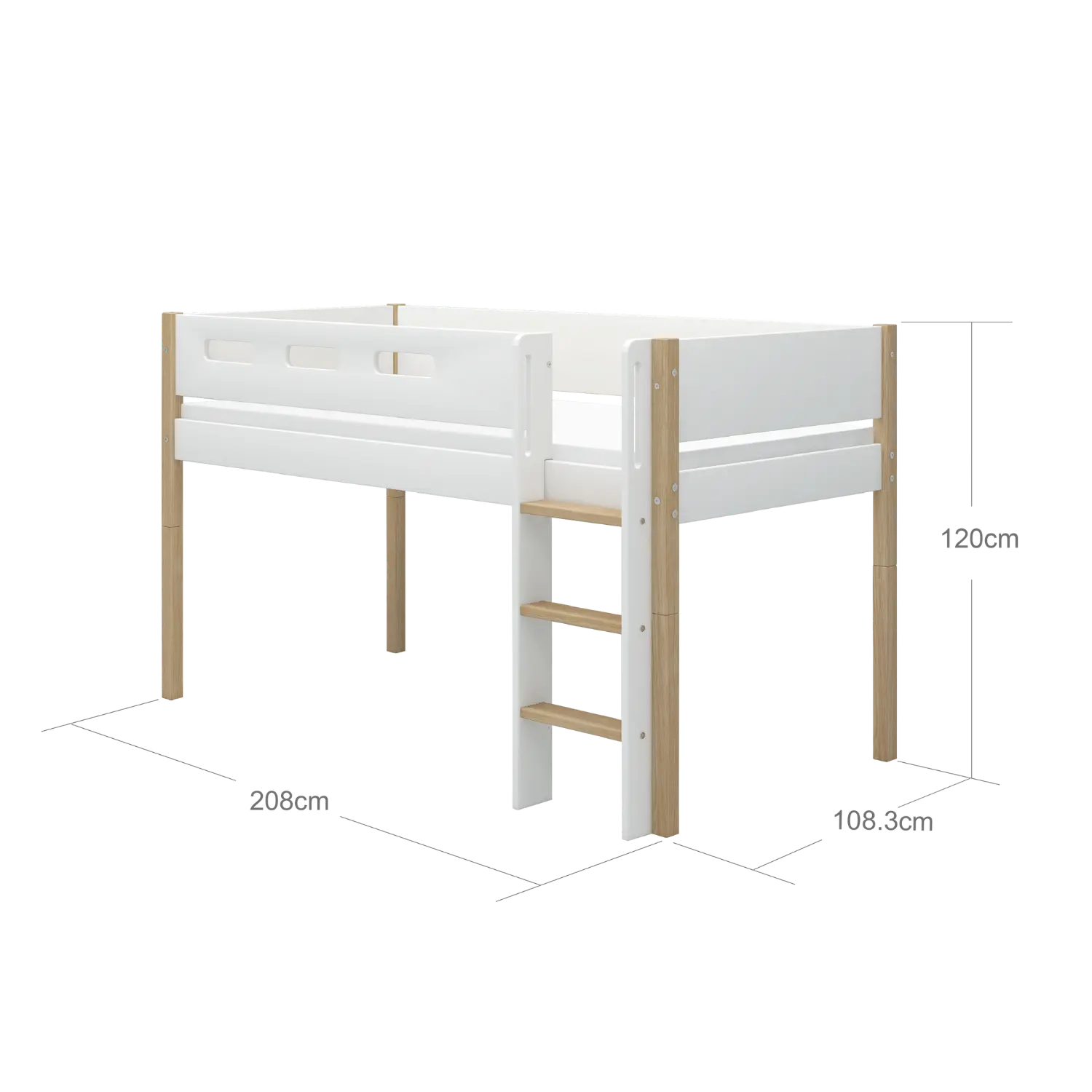 High Bed 120 cm with Ladder and Safety Rail, 90x200 cm, White/Oak MID_HIGH-BED 200 flexa-com.myshopify.com